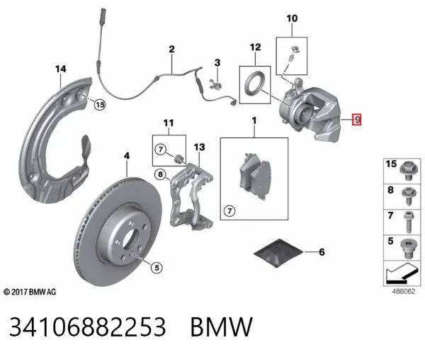 Zacisk hamulcowy przedni lewy 34106882253 BMW