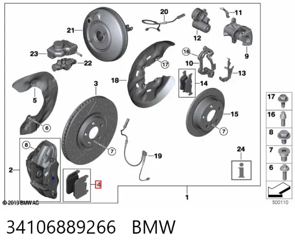 Klocki hamulcowe przednie tarczowe 34106889266 BMW