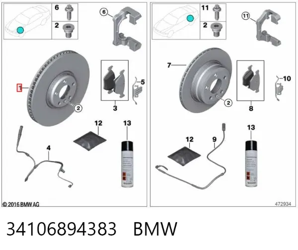 Tarcza hamulcowa przednia 34106894383 BMW