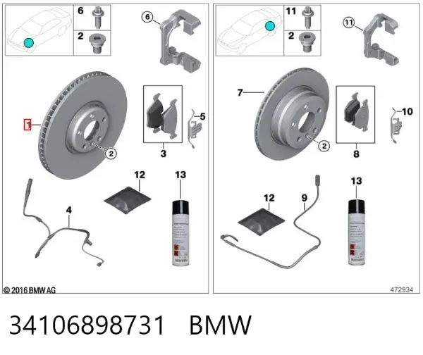 Tarcza hamulcowa przednia 34106898731 BMW