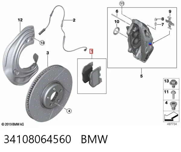 Klocki hamulcowe przednie tarczowe 34108064560 BMW