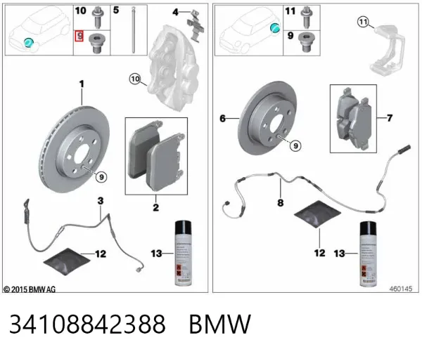 Klocki hamulcowe przednie tarczowe 34108842388 BMW
