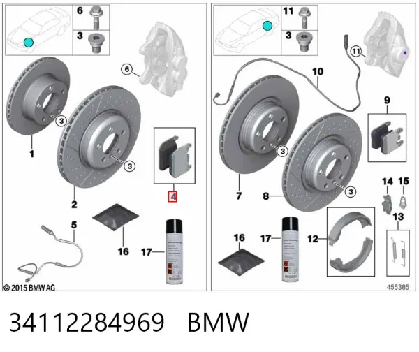 Klocki hamulcowe przednie tarczowe 34112284969 BMW