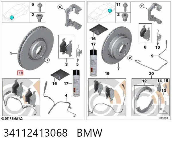 Klocki hamulcowe przednie tarczowe 34112413068 BMW