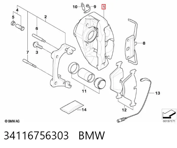 Zacisk hamulcowy przedni lewy 34116756303 BMW