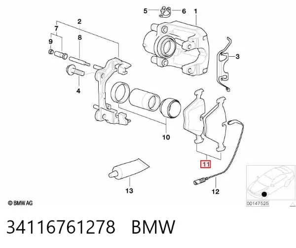 Klocki hamulcowe przednie tarczowe 34116761278 BMW