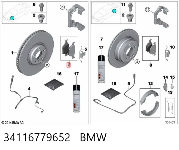 Klocki hamulcowe przednie tarczowe 34116779652 BMW