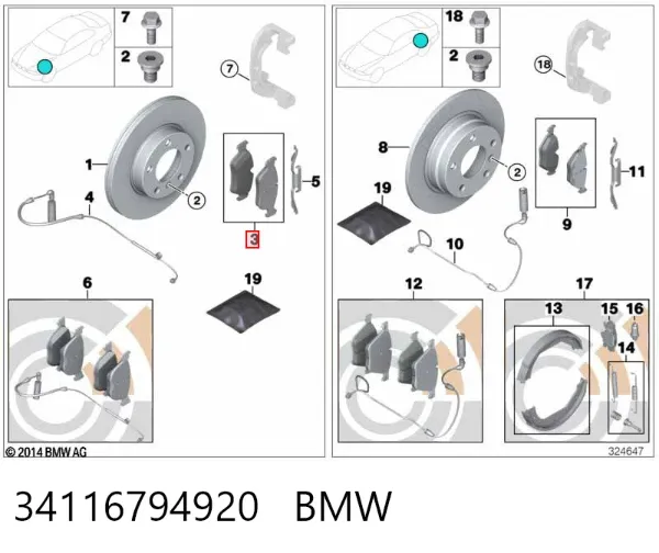 Klocki hamulcowe przednie tarczowe 34116794920 BMW
