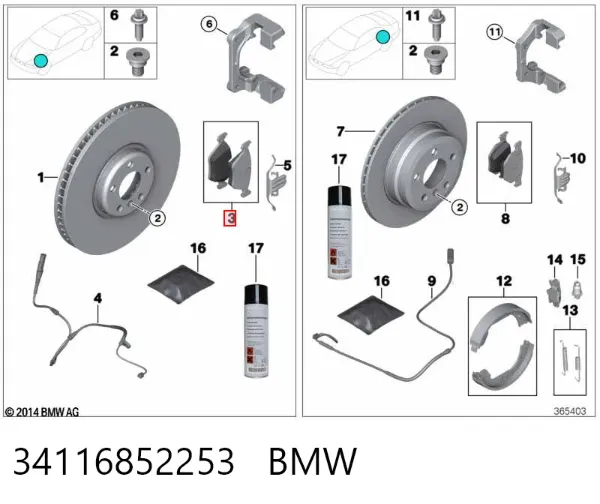 Klocki hamulcowe przednie tarczowe 34116852253 BMW