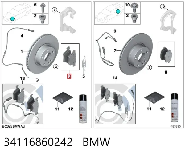 Klocki hamulcowe przednie tarczowe 34116860242 BMW