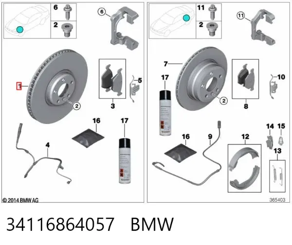 Tarcza hamulcowa przednia 34116864057 BMW