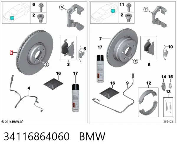 Tarcza hamulcowa przednia 34116864060 BMW