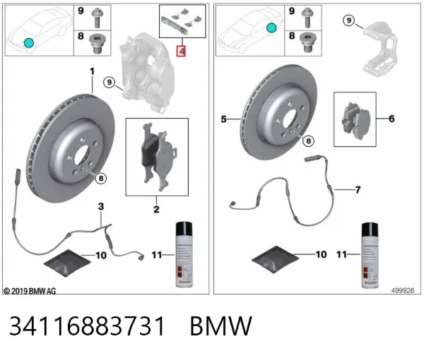 Zestaw naprawczy klocków hamulcowych 34116883731 BMW