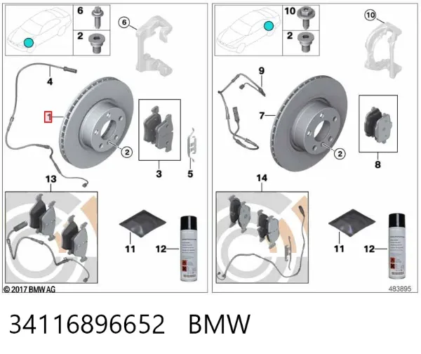 Tarcza hamulcowa przednia 34116896652 BMW