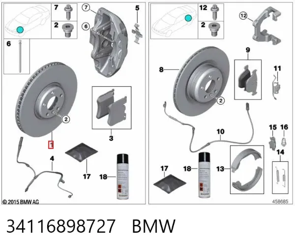 Tarcza hamulcowa przednia 34116898727 BMW