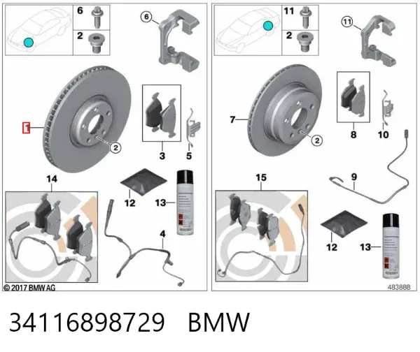 Tarcza hamulcowa przednia 34116898729 BMW