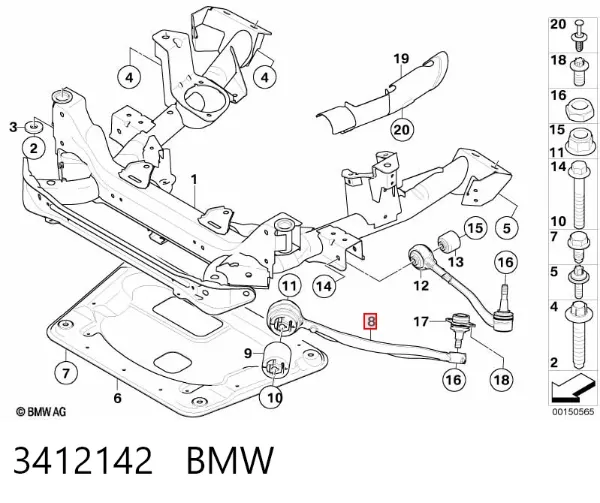 Wahacz zawieszenia przedniego dolny prawy 3412142 BMW
