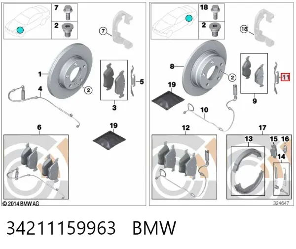 Zestaw sprężyn do mocowania tylnych klocków tarczowych 34211159963 BMW