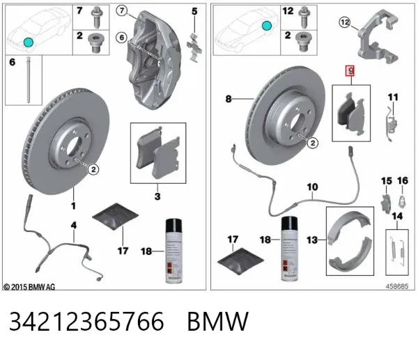 Okładziny (klocki) do hamulców tarczowych tylne 34212365766 BMW