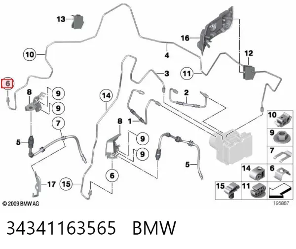 Zatrzask mocowania węża hamulcowego 34341163565 BMW