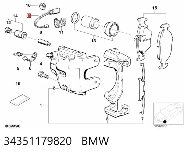 Czujnik zużycia klocków hamulcowych tylny 34351179820 BMW