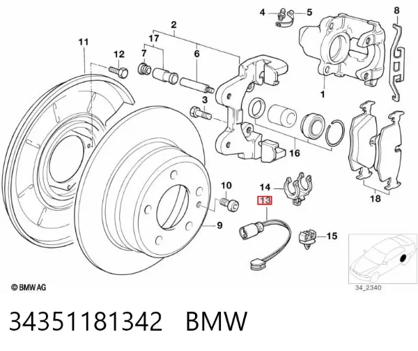 Czujnik zużycia klocków hamulcowych tylny 34351181342 BMW