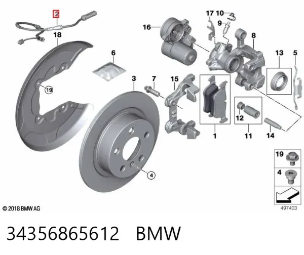 Czujnik zużycia klocków hamulcowych tylny 34356865612 BMW