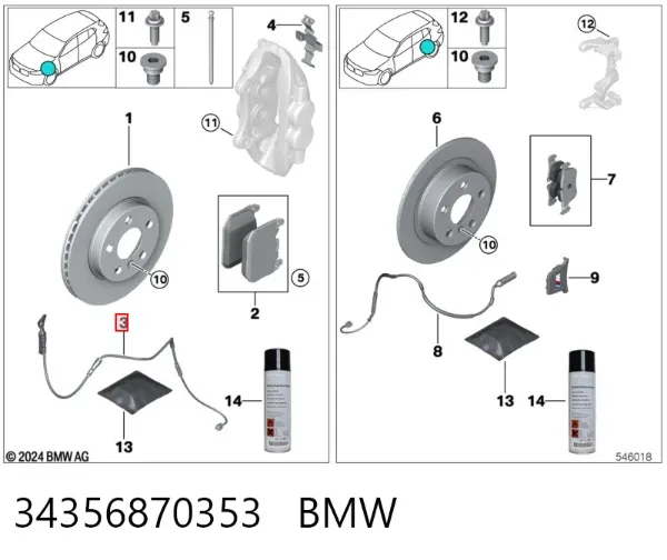 Czujnik zużycia klocków hamulcowych przedni 34356870353 BMW