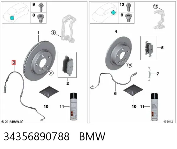 Czujnik zużycia klocków hamulcowych przedni 34356890788 BMW