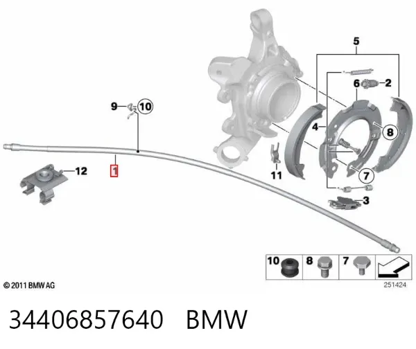 Linka hamulca ręcznego tylna prawa/lewa 34406857640 BMW