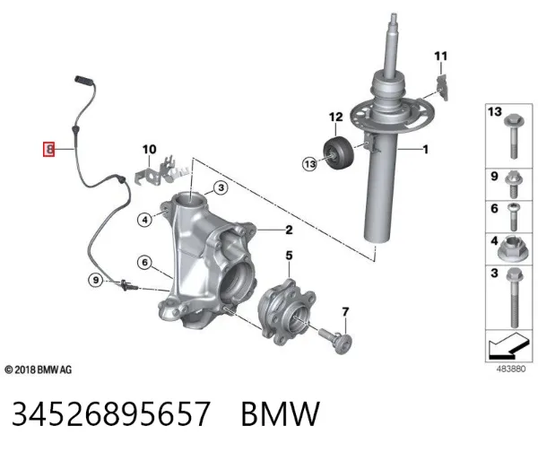Czujnik ABS przedni 34526895657 BMW