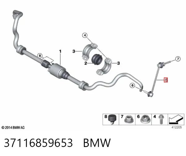 Łącznik stabilizatora przedniego lewy 37116859653 BMW