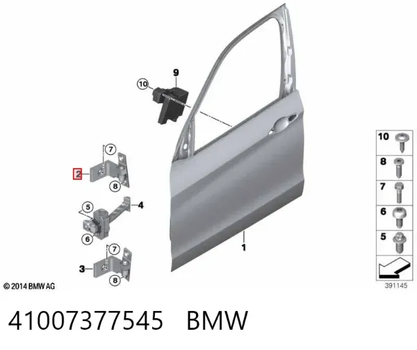 Zawias drzwi przednich lewych 41007377545 BMW