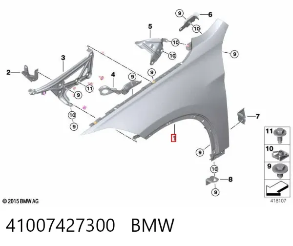 Błotnik przedni prawy 41007427300 BMW