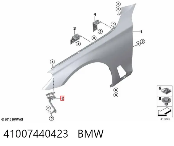 Wspornik do mocowania błotnika przedniego lewy przedni 41007440423 BMW