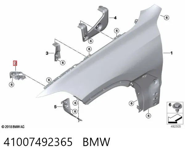 Wspornik górny do mocowania błotnika przedniego lewego 41007492365 BMW