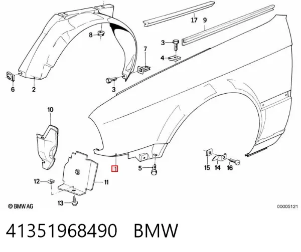 Błotnik przedni prawy 41351968490 BMW
