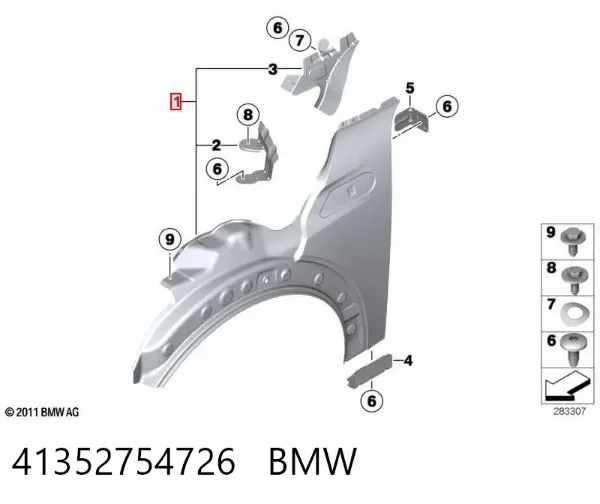 Błotnik przedni prawy 41352754726 BMW