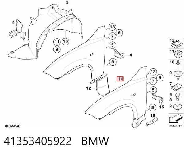 Błotnik przedni prawy 41353405922 BMW