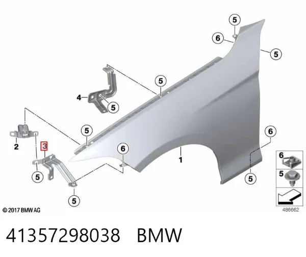 Wspornik do mocowania błotnika przedniego prawy przedni 41357298038 BMW