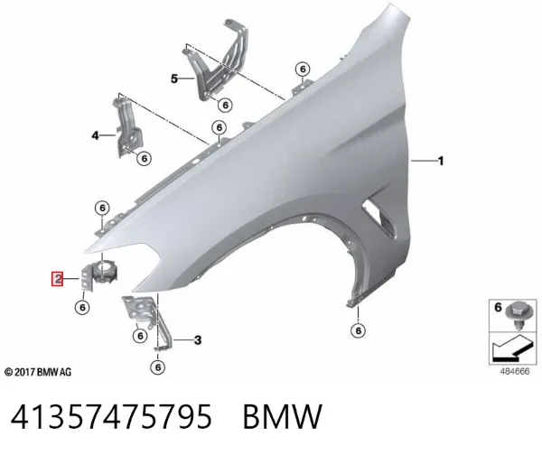 Wspornik do mocowania błotnika przedniego lewy przedni 41357475795 BMW