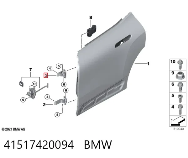 Zawias drzwi przednich prawych 41517420094 BMW