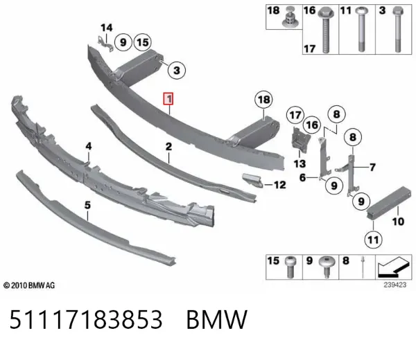 Wzmocnienie zderzaka przedniego 51117183853 BMW