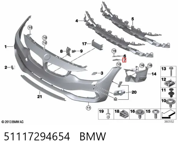 Wspornik do mocowania błotnika przedniego prawy przedni 51117294654 BMW