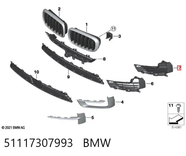 Kratka zderzaka przedniego lewa dolna 51117307993 BMW