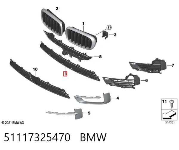 Kratka zderzaka przedniego dolna 51117325470 BMW