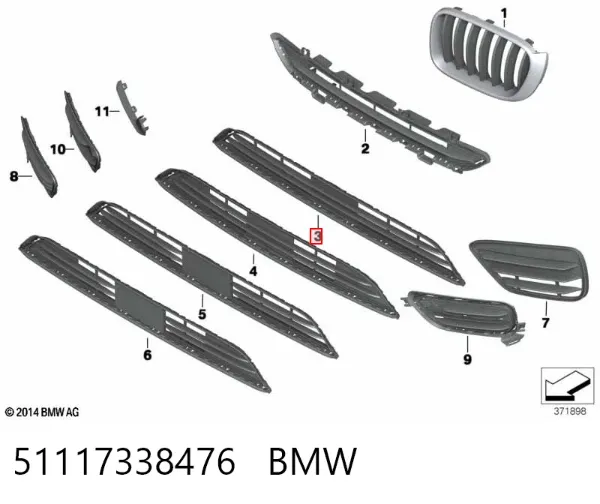 Kratka zderzaka przedniego dolna 51117338476 BMW