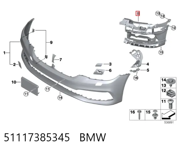 Wspornik mocowania lampy przeciwmgielnej lewej 51117385345 BMW