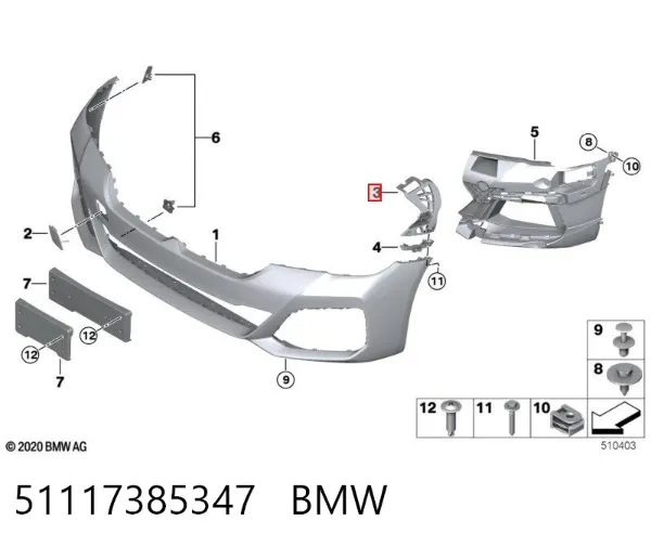 Wspornik zderzaka przedniego lewy 51117385347 BMW