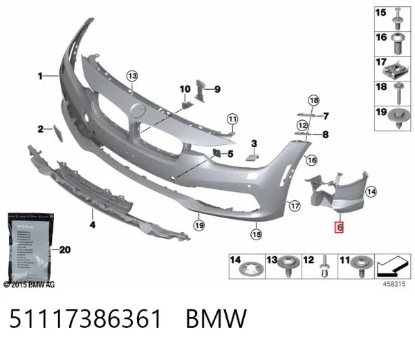 Wspornik mocowania lampy przeciwmgielnej lewej 51117386361 BMW